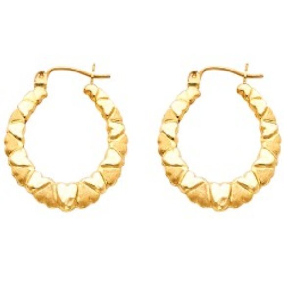 14k Yellow Gold Fancy Hollow Hoop Earrings